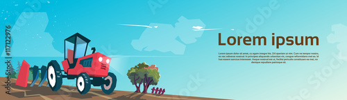 Tractor Plowing Field Farming Banner