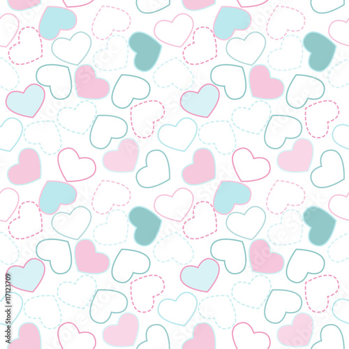 Seamless geometric pattern with hearts. Vector repeating texture. Stylish valentines background.
