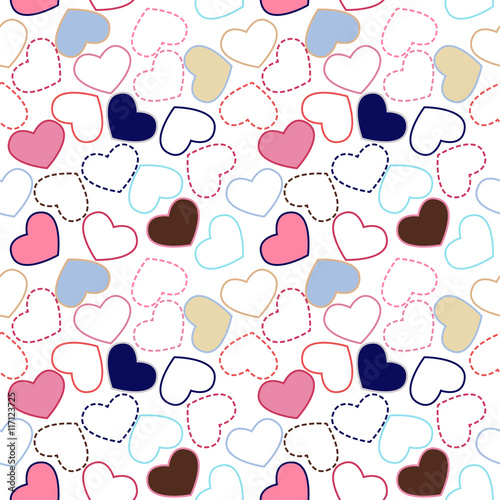 Seamless geometric pattern with hearts. Vector repeating texture. Stylish valentines background.