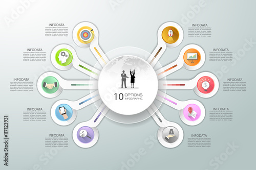 Abstract 3d infographic 10 options,  Business concept infographic