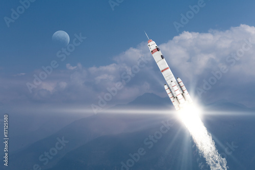 Fototapeta Naklejka Na Ścianę i Meble -  Rocket Space Ship . Mixed media
