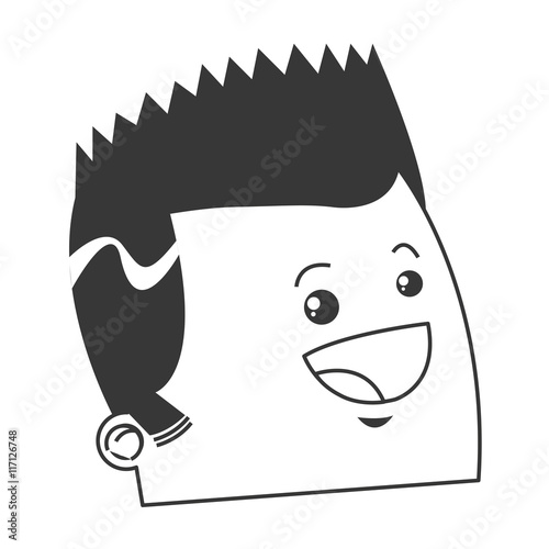flat design cute face of happy man with pointy hair icon vector illustration