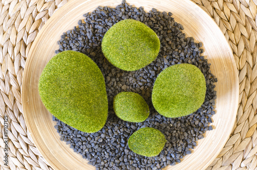 Decorative grasses, pebbles...