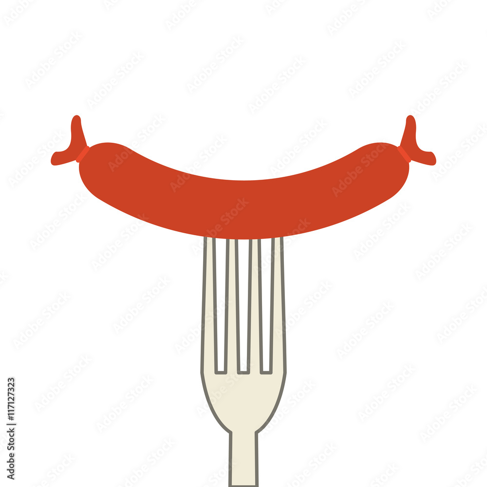 flat design fork with sausage icon vector illustration flat design fork with sausage icon vector illustration