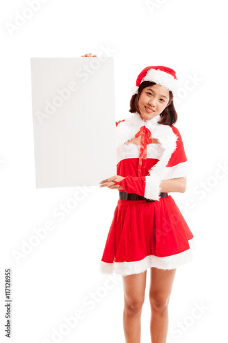 Asian Christmas Santa Claus girl with blank sign