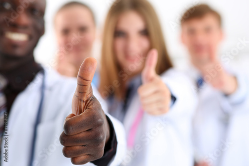 Group of medicine doctor hands show OK
