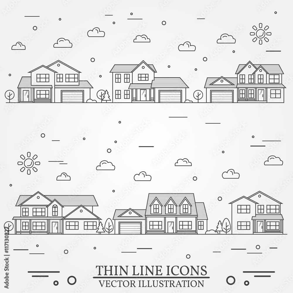 Neighborhood with homes illustrated on white.