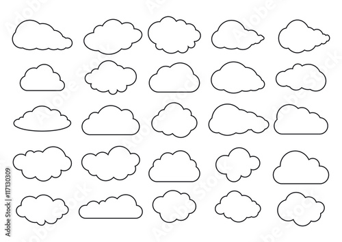 Cloud icon, cloud shape. Set of different clouds. Collection of cloud icon, shape, label, symbol. Graphic element vector. Vector design element for logo, web and print.