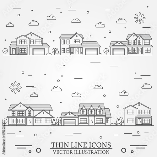 Neighborhood with homes illustrated on white.