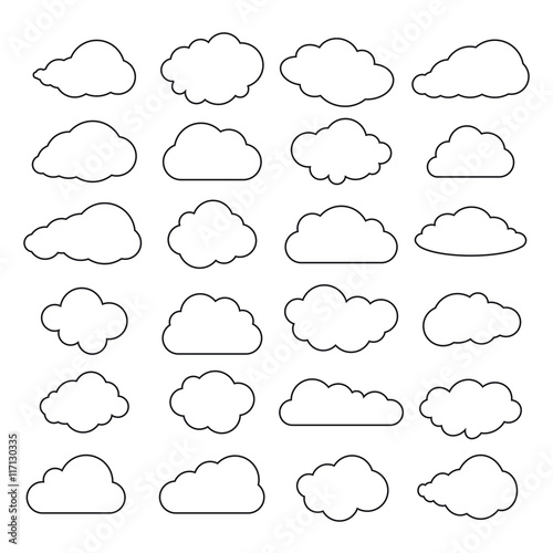 Cloud icon, cloud shape. Set of different clouds. Collection of cloud icon, shape, label, symbol. Graphic element vector. Vector design element for logo, web and print.