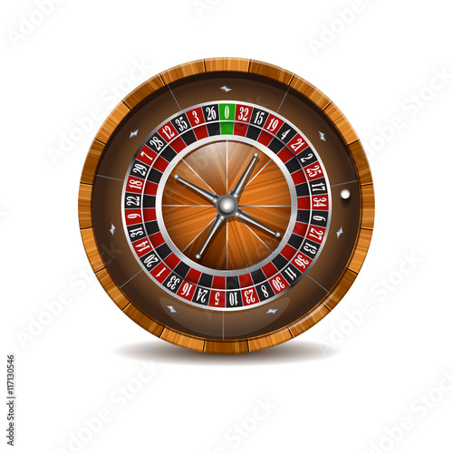 Casino wooden roulette wheel isolated on a white background.
