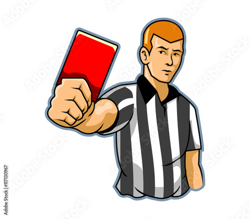 A referee raising his hand with a red card