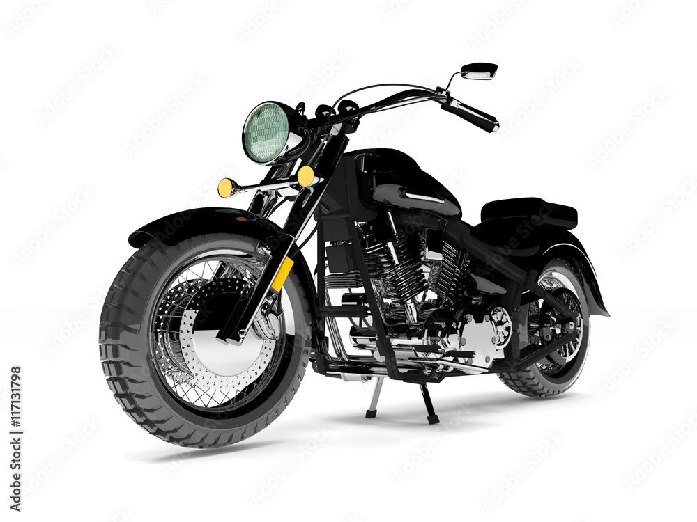 Black isolated classic motorcycle.