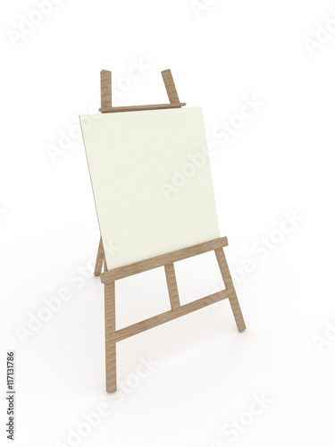 3d illusration wooden easel artist with a blank sheet of paper isolated on white background.
