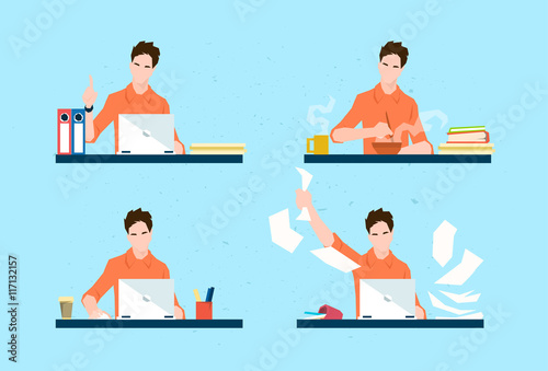 Casual Business Man Freelancer Working Day Routine Set