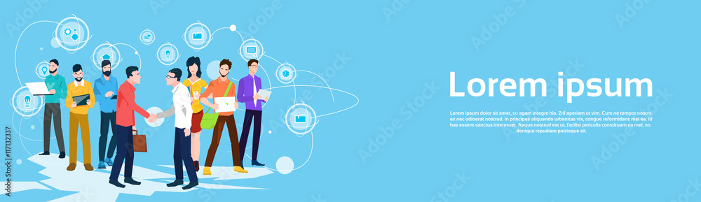 Business People Team Managers Shake Hand Banner Business People Team Managers Shake Hand Banner