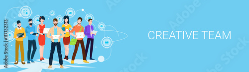 Business People Creative Team Using Electronic Computer Digital Device Programmers Teamwork Banner