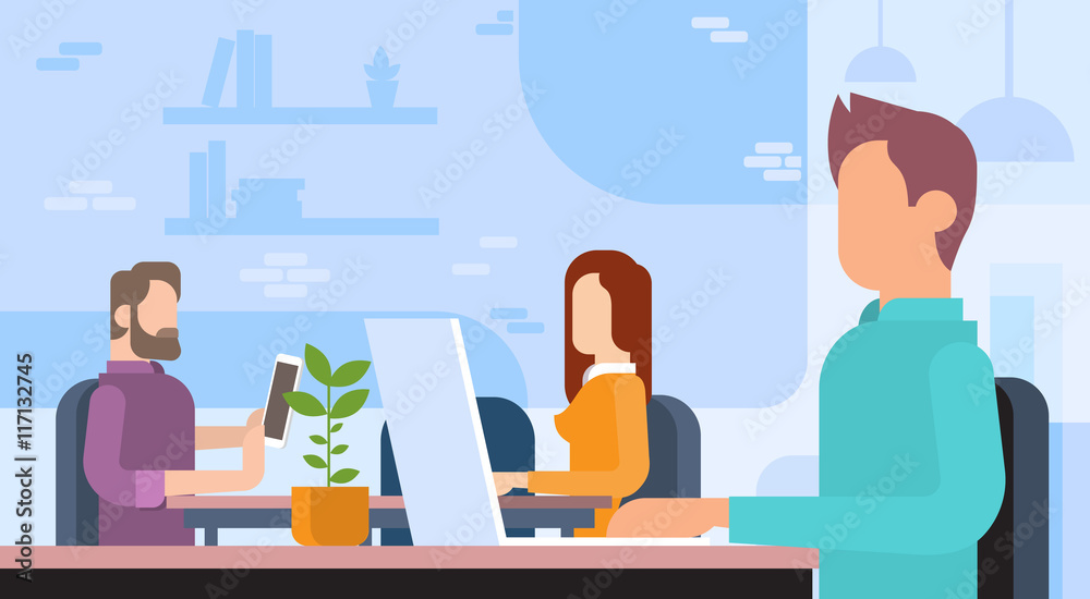 People Working Coworking Center Open Office Space People Working Coworking Center Open Office Space