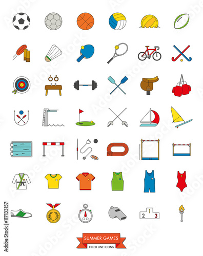 Summer Games Filled Line Icons Collection