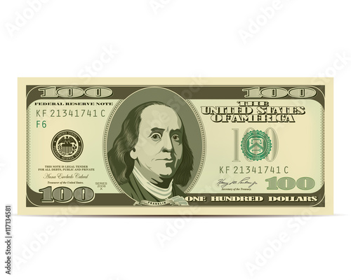 One hundred dollars. Vector illustration isolated on white background