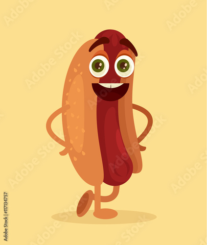 Happy hot dog character. Vector flat cartoon illustration