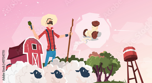 Farmer Breeding Sheep Wool Farm