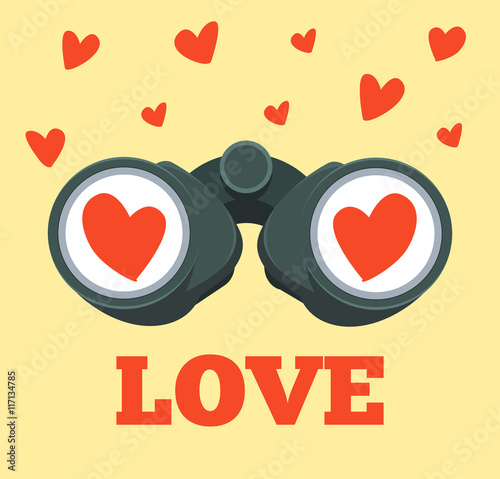 Love binoculars. Vector flat cartoon illustration