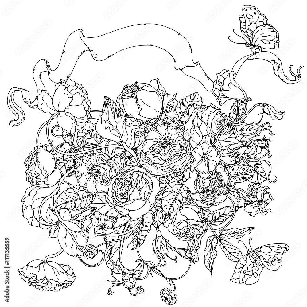 Black and white. Flower roses