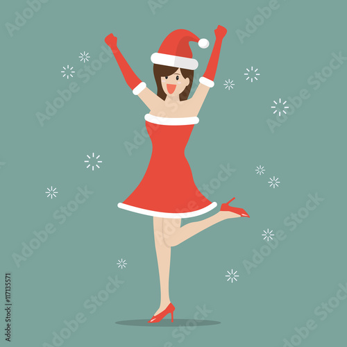 Happy woman in Santa Claus clothes