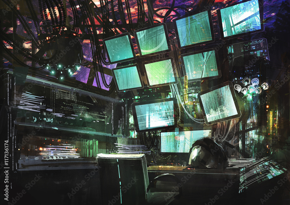 Fototapeta premium sci-fi creative workspace,digital painting,illustration