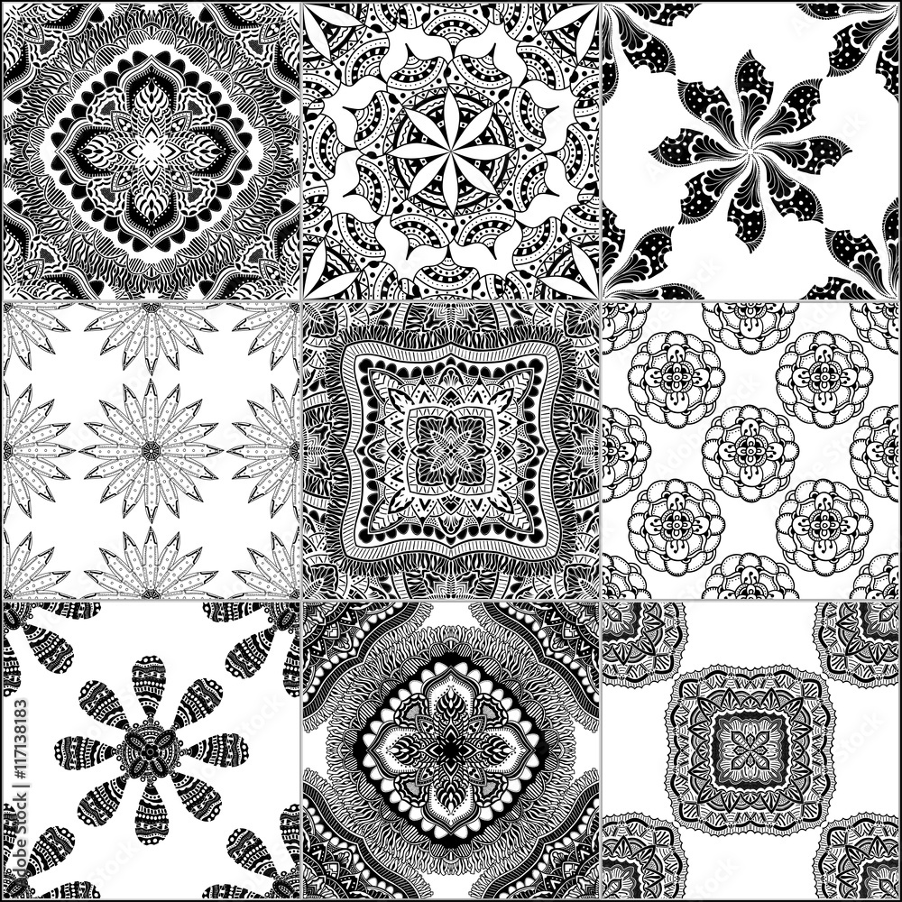 Black and white geometric tiles