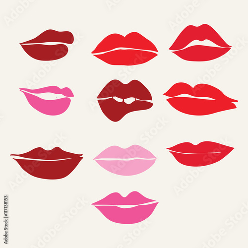 Red lips close up girls..Collection of women s mouths and  lips