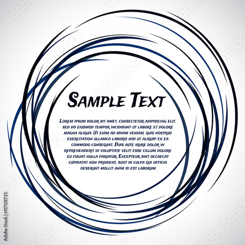 Grungy ink doodle frame for text. Dark blue lines like ink on a light background. Vector background for inscriptions. .Figure is similar to a whirlpool or a tornado.