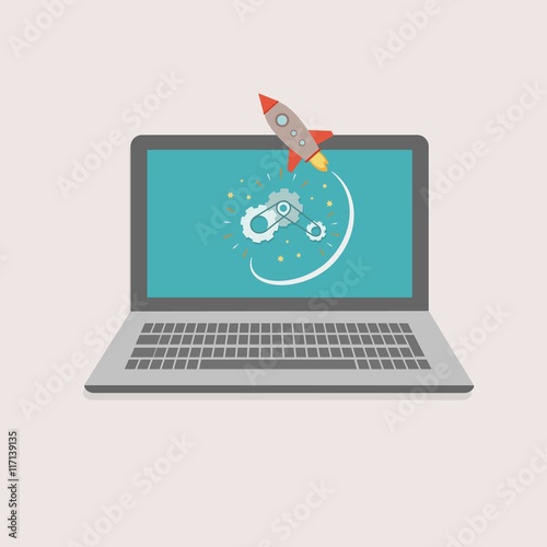 Laptop with rocket
