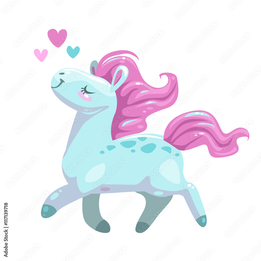 Cute cartoon little funny running horse