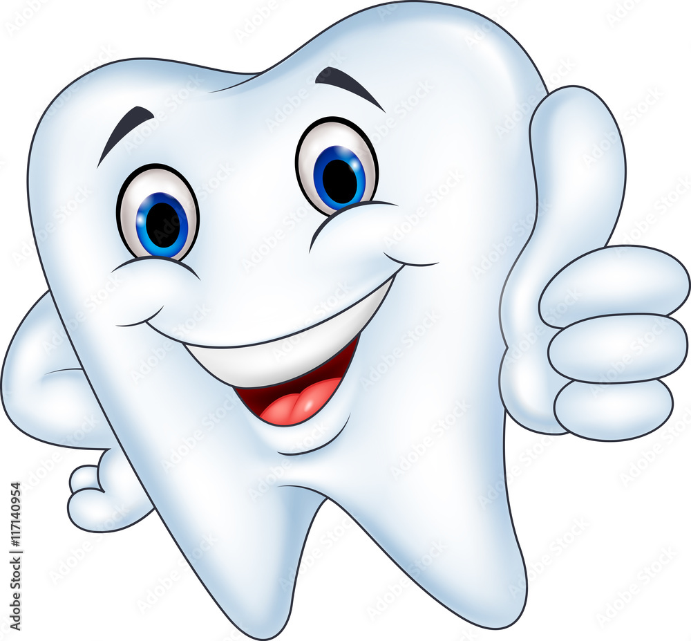 Naklejka premium Tooth cartoon with thumb up