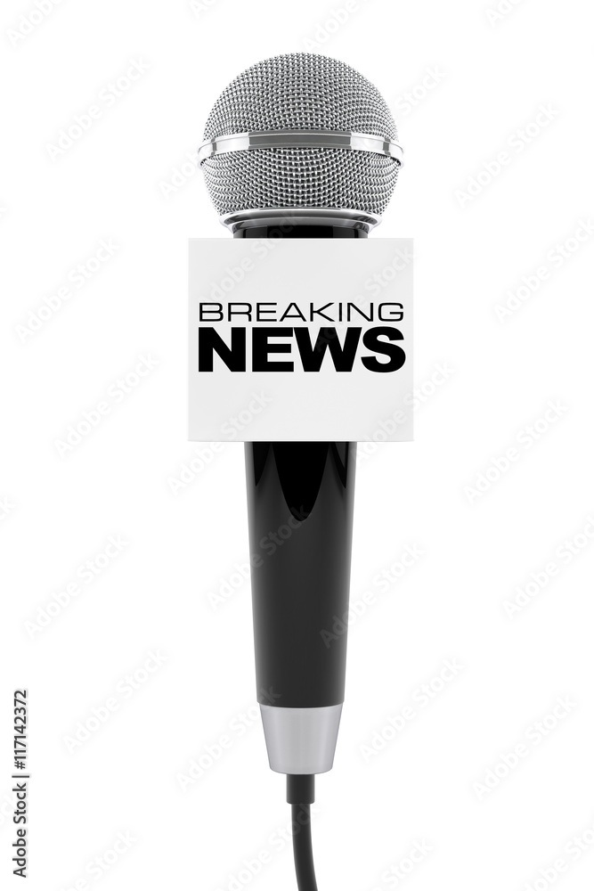 Microphone with Breaking News Box Rendering Stock Illustration | Stock