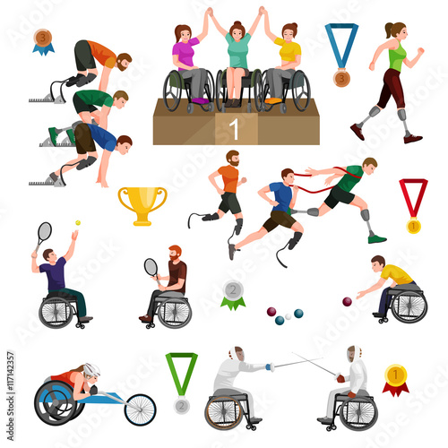 sport for people with prosthesis, physical activity and competition for invalid, disabled athletic game isolated concept