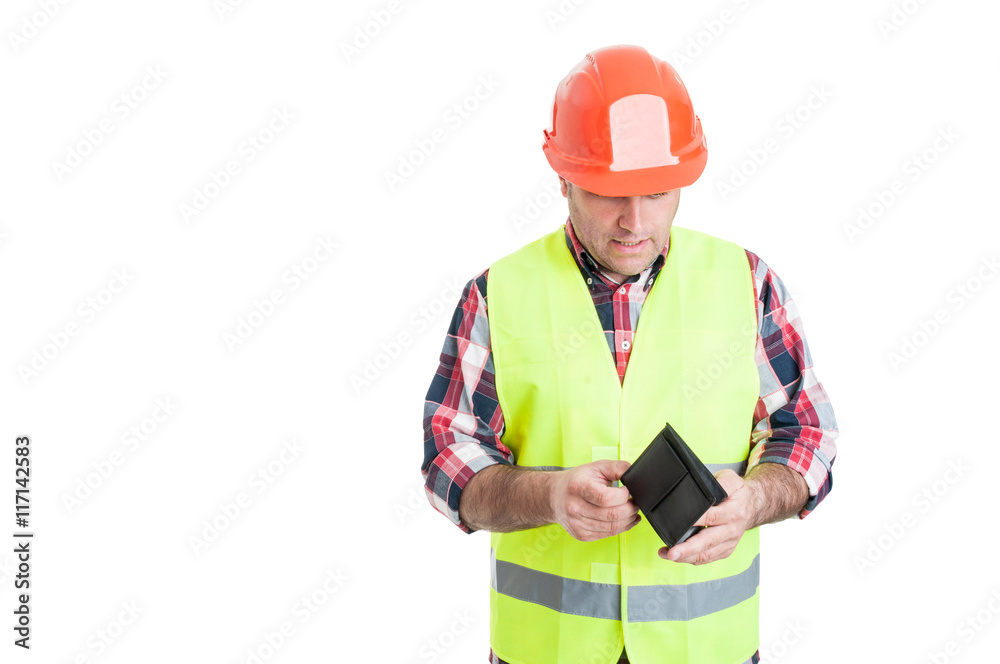 Payment and financial concept with male constructor Payment and financial concept with male constructor