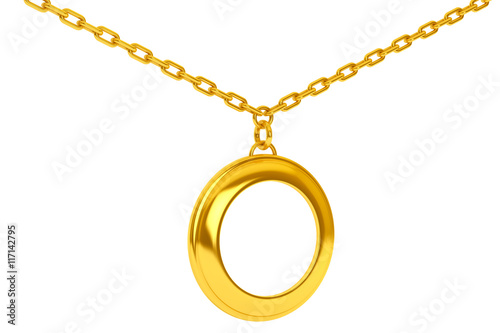 Golden Medallion on chain with Blank Space for Your Photo. 3d Re