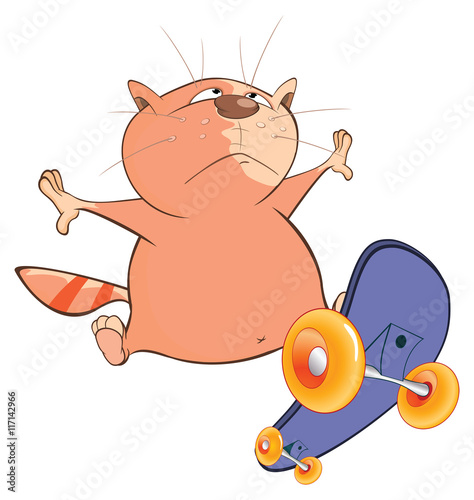  Illustration of a Cute Cat Skateboarder. Cartoon Character