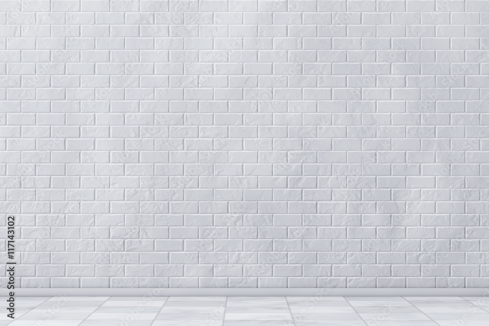 White Brick Wall and Floor. 3d Rendering