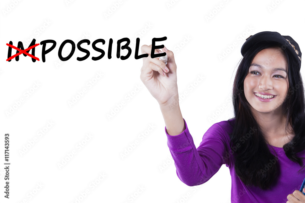 Schoolgirl writes text Impossible