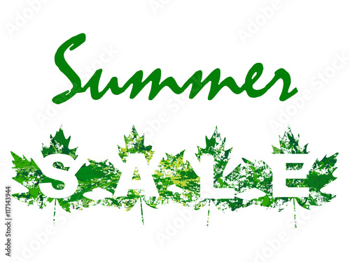 vector illustration of summer sale with maple leaves In grunge style