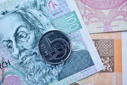 Close up Czech Koruna currency, Czech Republic photo