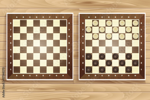 Vector set of chess boards on wooden background