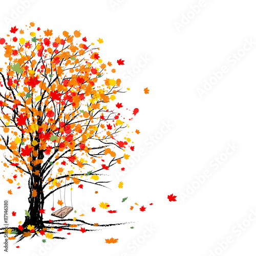 Autumn tree on white background