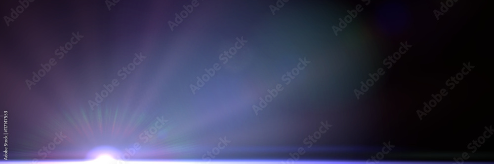 Fototapeta premium banner with a bright star with light beam and lens flare effect rising on a dark blue background