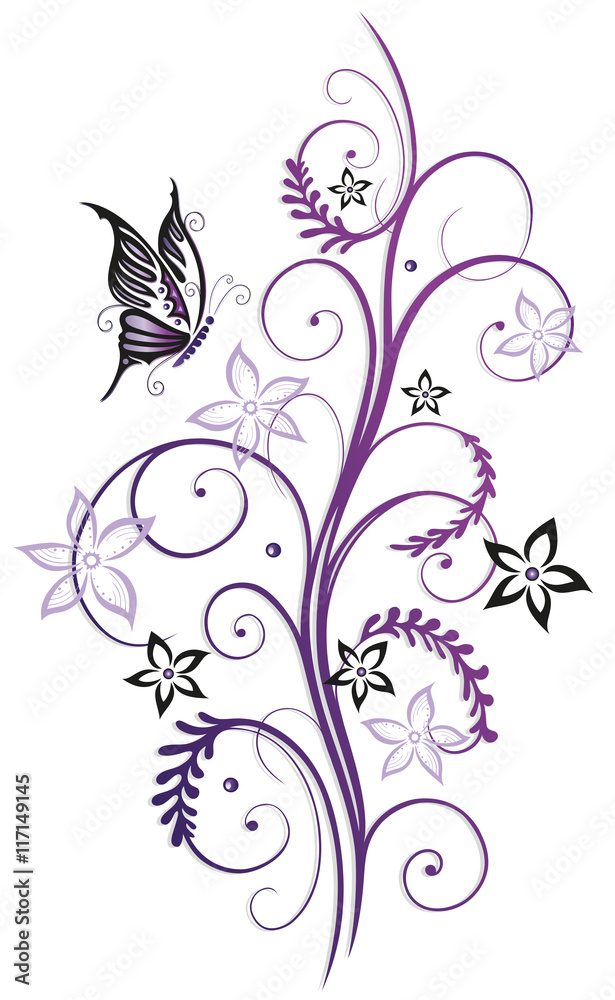 Lila Sommerblumen mit Schmetterling