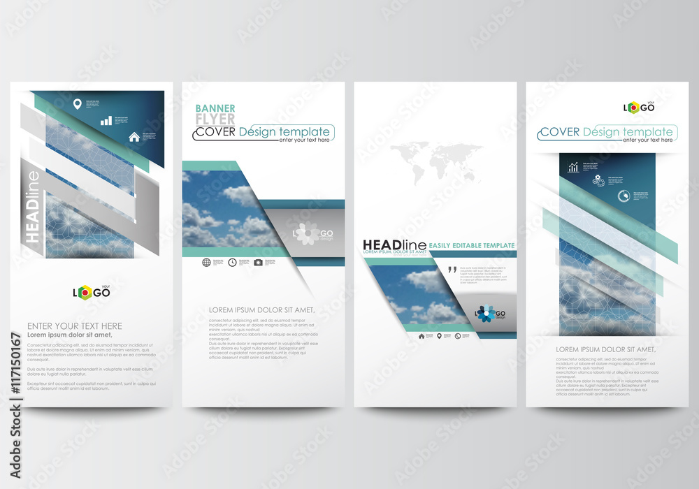Flyers set, modern banners. Business templates. Cover design template, easy editable, abstract blue flat layouts, vector illustration.